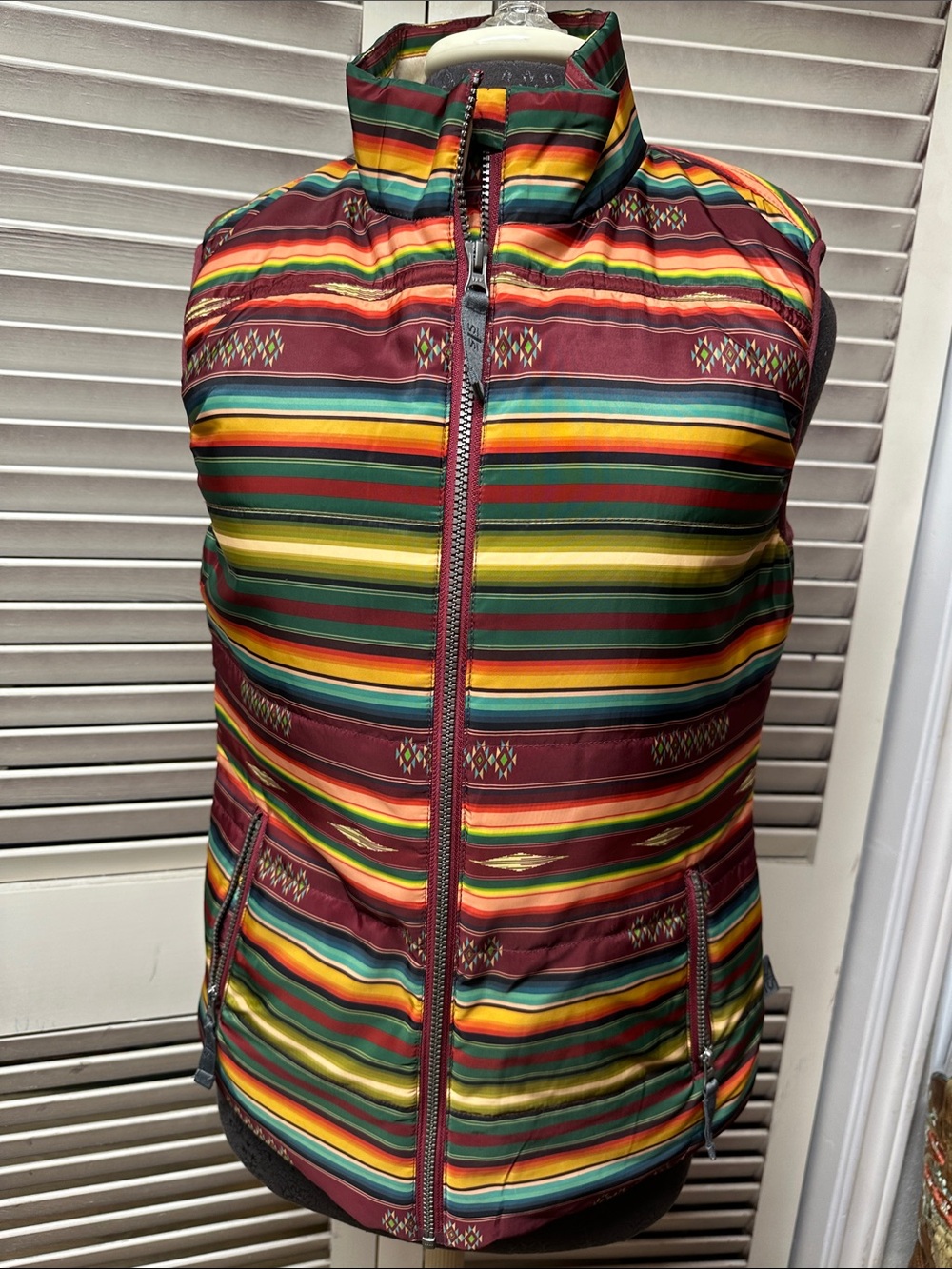 STS Ranchwear Multicolor Striped Puffer Vest - Burgundy Base